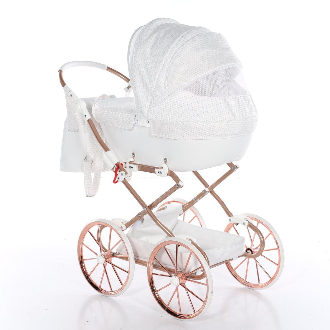 Junama - Carrinho de Bonecas com Malinha - Mini Dolce - White Rose Gold