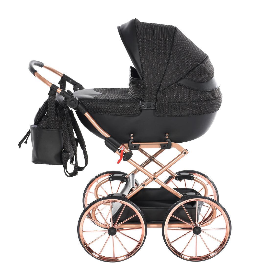 Junama - Doll Stroller with Suitcase - Mini Dolce - Black Gold