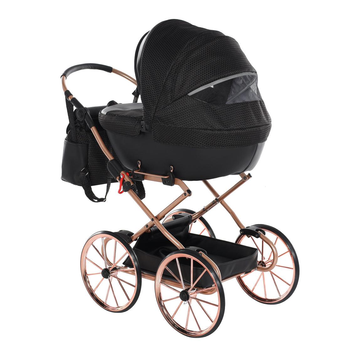 Junama - Doll Stroller with Suitcase - Mini Dolce - Black Gold