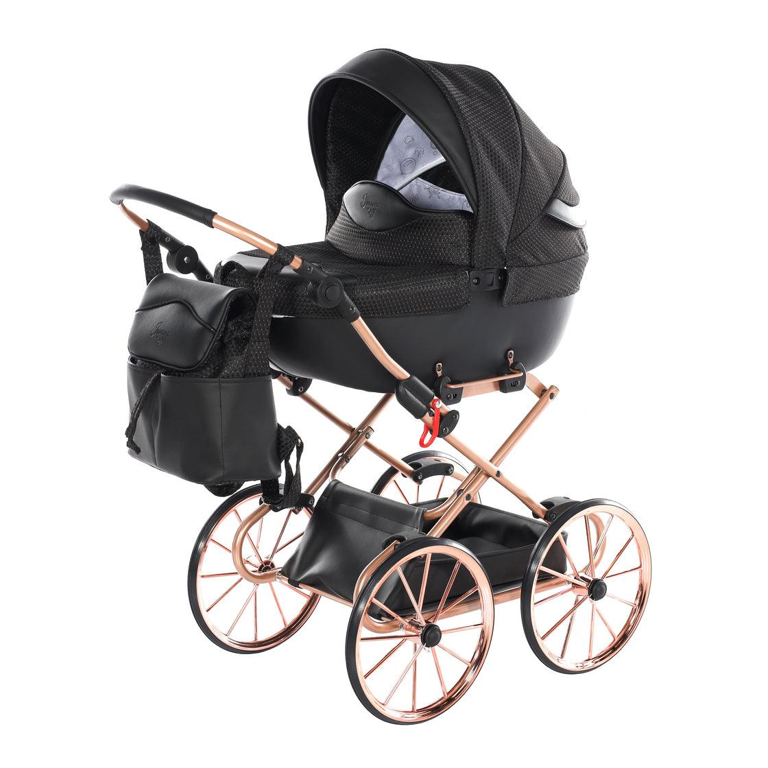 Junama - Doll Stroller with Suitcase - Mini Dolce - Black Gold