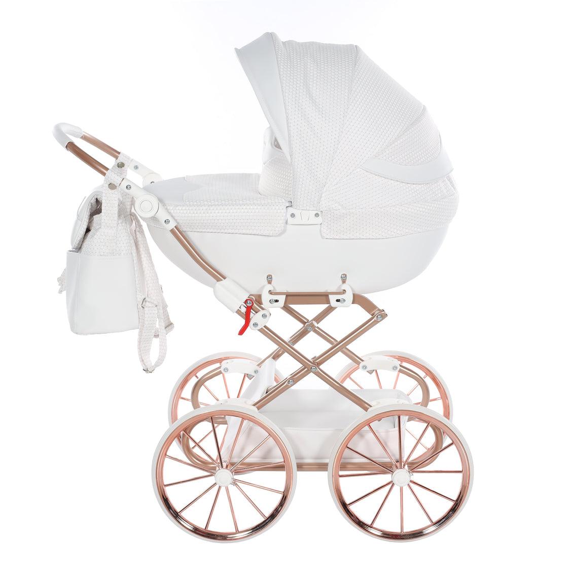 Junama - Carrinho de Bonecas com Malinha - Mini Dolce - White Rose Gold
