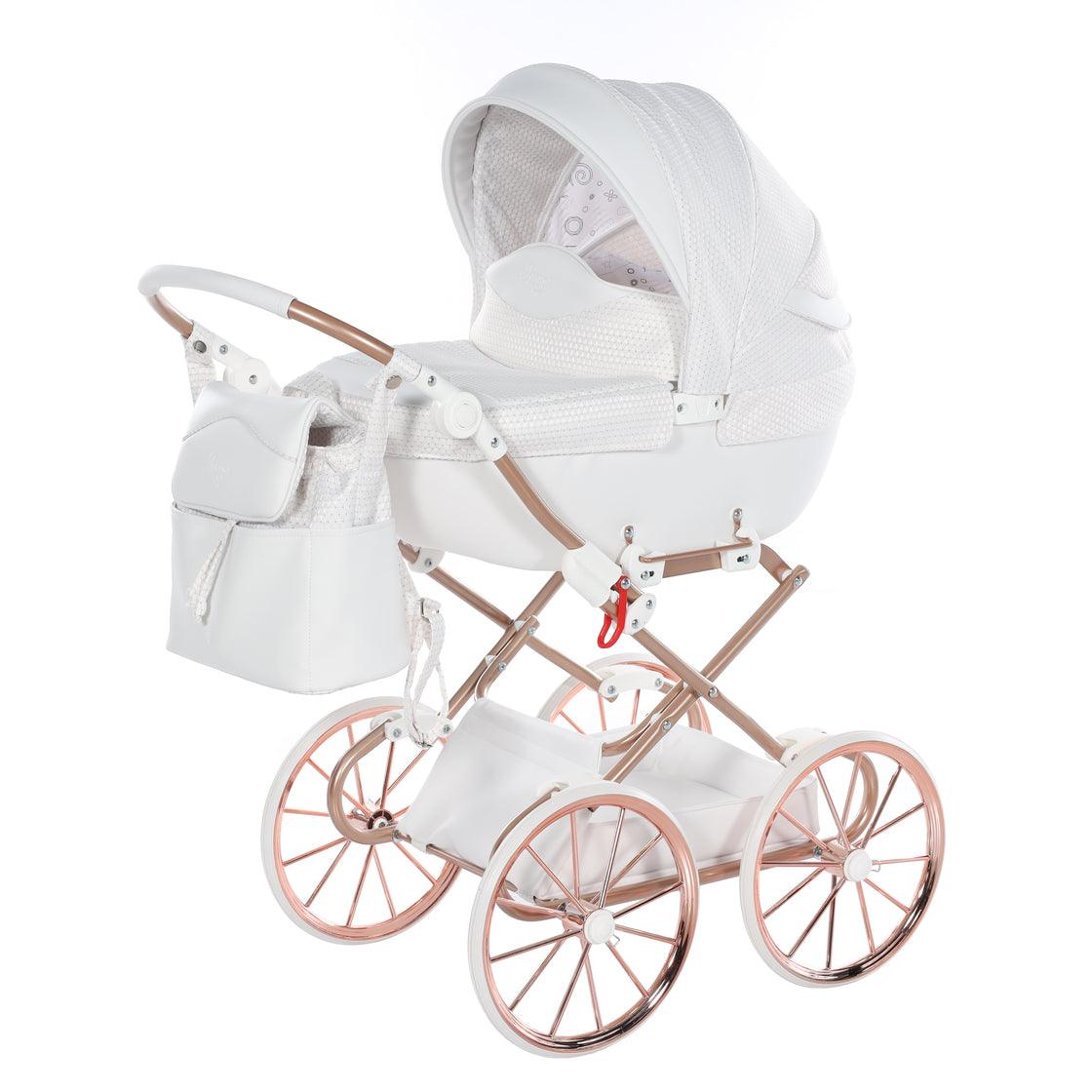 Junama - Carrinho de Bonecas com Malinha - Mini Dolce - White Rose Gold