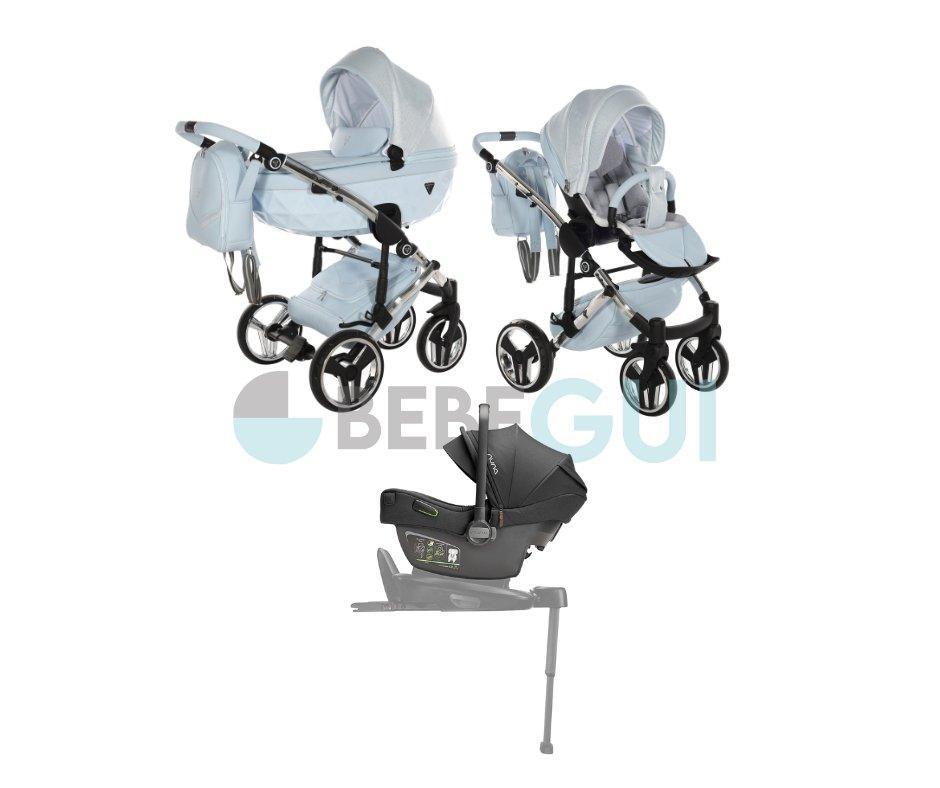 Junama - DOLCE - Light Blue + Nuna - PIPA NEXT - Caviar + Nuna Base Next Modular + Adaptadores - Bebegui - Cadeiras Auto e Carrinhos