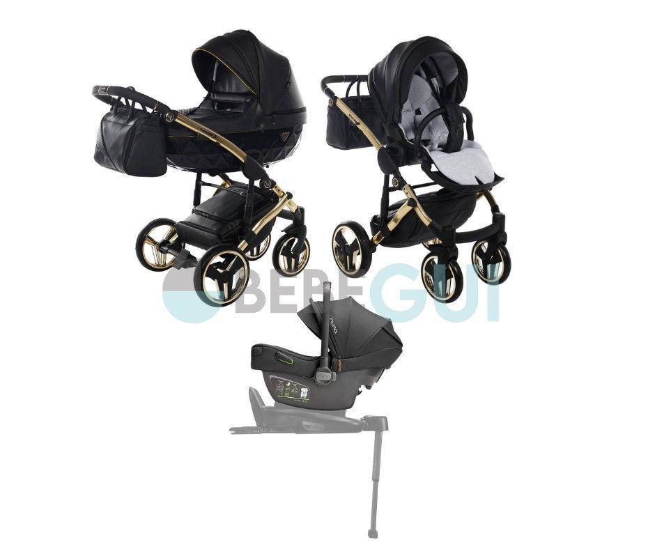 Junama - FLUO LINE - Black/Gold + Nuna - PIPA NEXT - Caviar + Nuna Base Next Modular + Adaptadores - Bebegui - Cadeiras Auto e Carrinhos