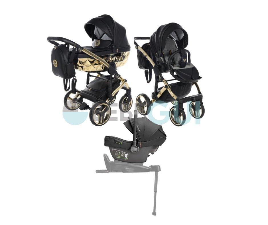 Junama - HAND CRAFT MIRROR - Black/Gold + Nuna - PIPA NEXT - Caviar + Nuna Base Next Modular + Adaptadores - Bebegui - Cadeiras Auto e Carrinhos
